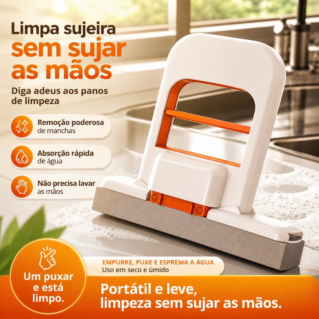 Mini Rodo Mop Multiuso Portátil Dobrável com Alta Absorção para Limpeza de Vidros Pia Mesa e Bancadas
