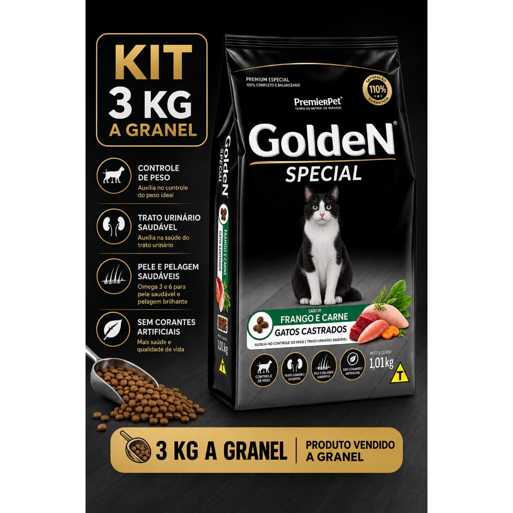 Golden Special Gatos Castrados Frango e Carne 3 kg a Granel