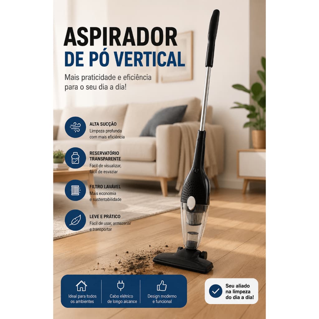 Aspirador Pó Elétrico 2 Em 1 Com Fio 110V Portátil Vertical filtro