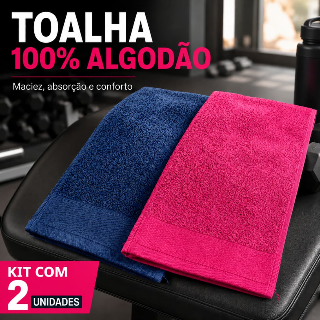 Kit 2 Toalhas de Rosto Para Academia 100% Algodão Ecológica 30x80cm Unissex