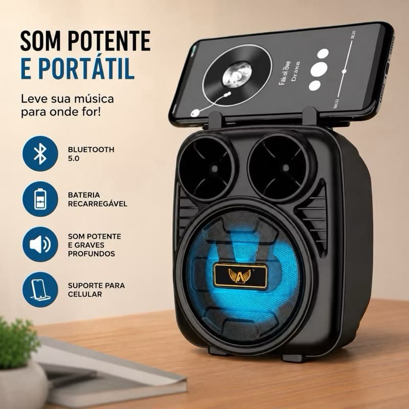 Caixa de Som Bluetooth Portátil 3 Polegadas USB TF FM Rádio Recarregável Som Potente Mini Speaker