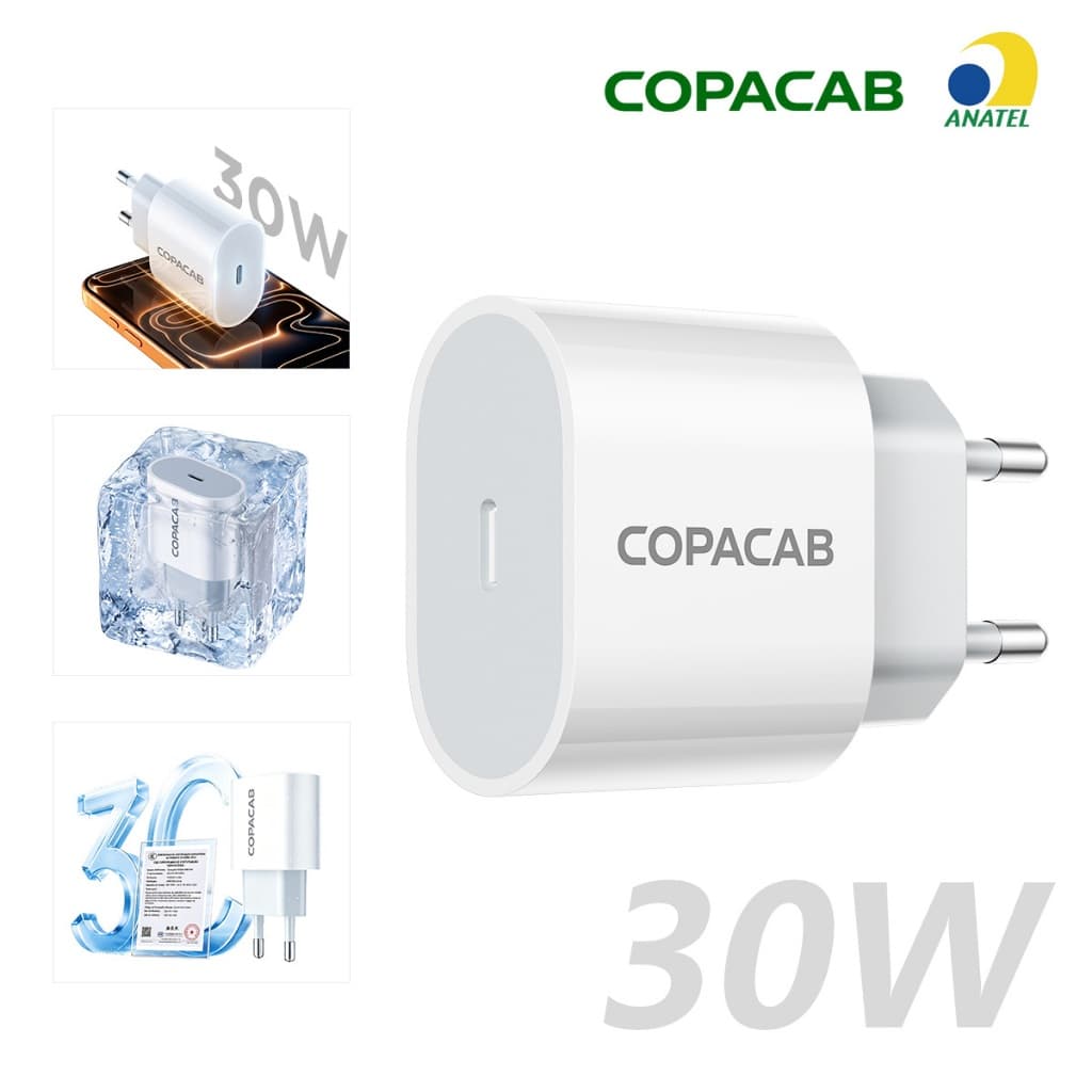 Carregador Turbo PD 30W Fonte 3A + Cabo USB‑C para Lightning Compatível com iPhone(ios) Pronta‑entrega