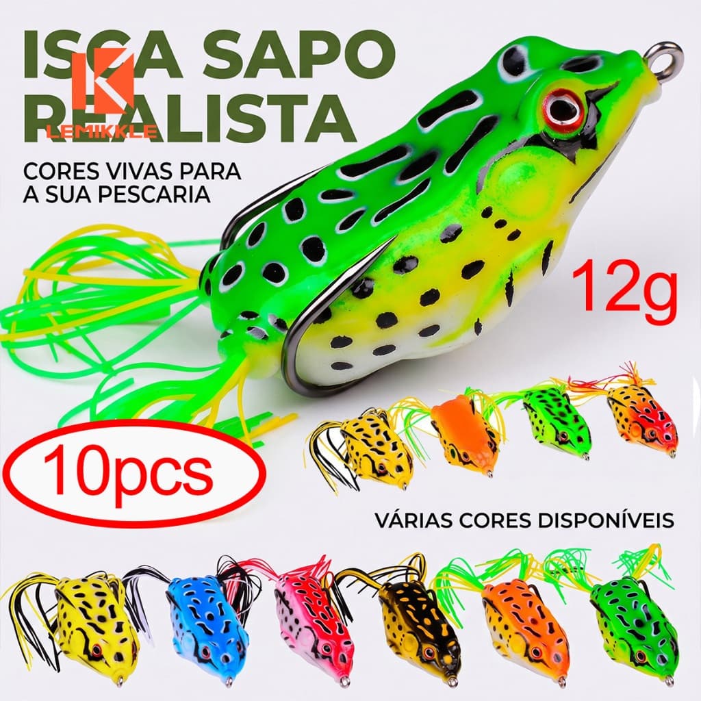 LEMIKKLE- 10 Iscas Sapo Artificial 12g - Isca de Superfície Para Pesca Esportiva