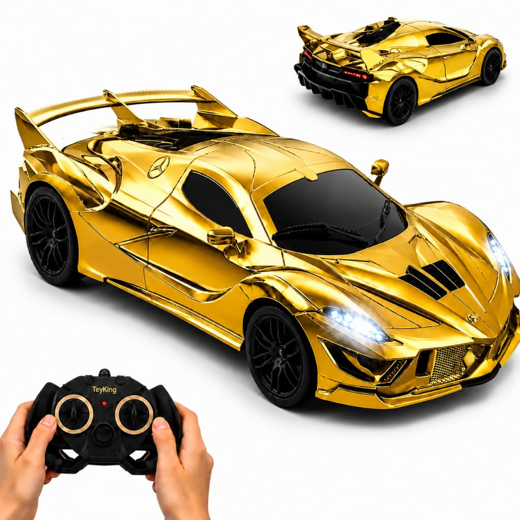 Carrinho Controle Remoto Pilha Esportivo Rápido Carro Dourado Brinquedo Menino