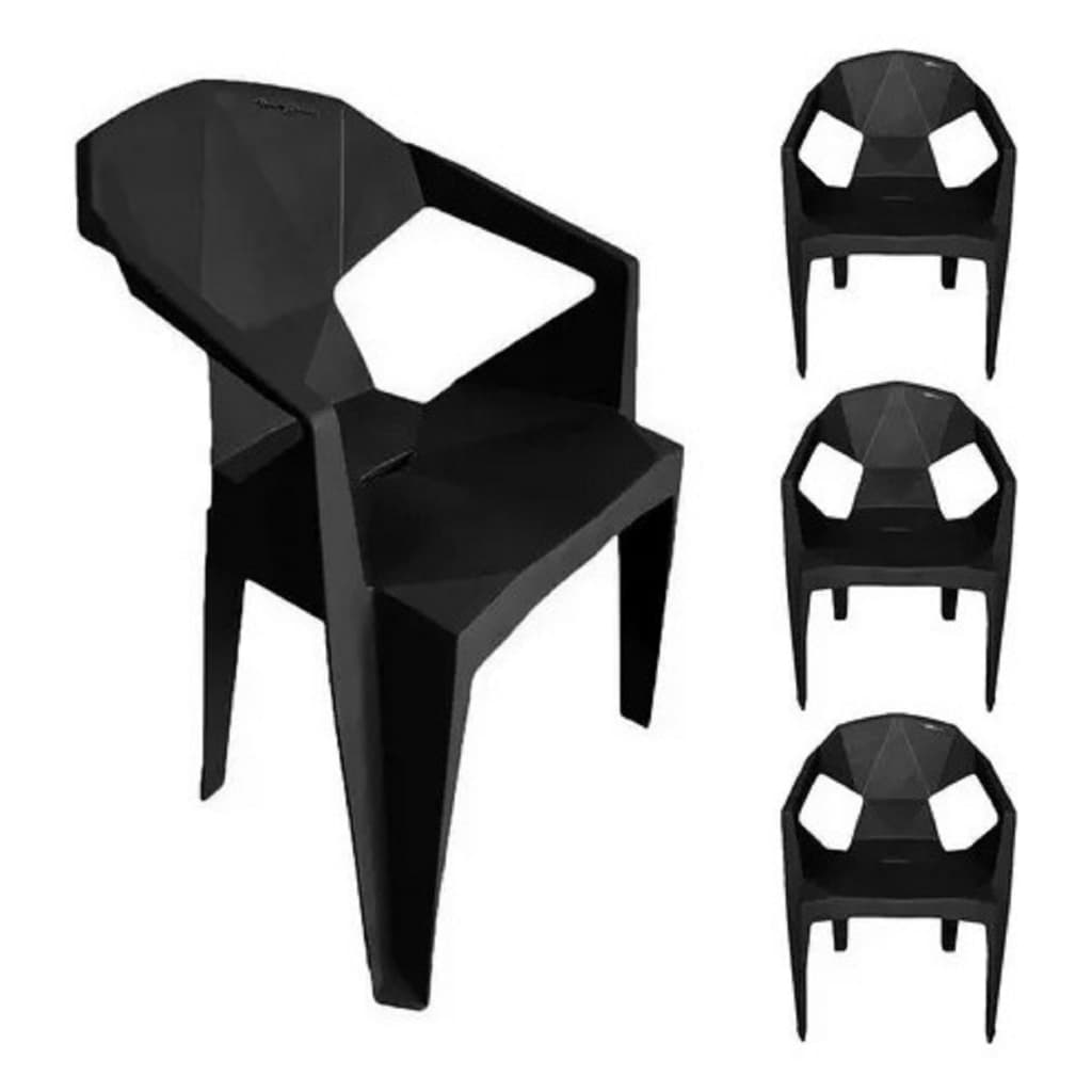 Kit Com 4 Poltrona Cadeira Com Encosto Reforçado Modelo Diamante Para 182Kg Empilhavel