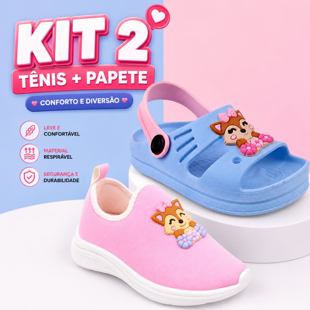 Kit 2 Pares Tênis Infantil Menina Calce Fácil E Sandália Antiderrapante Leve Casual