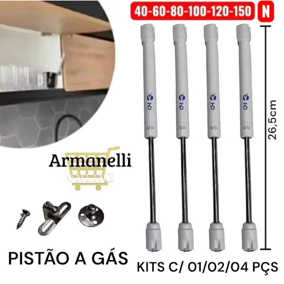 Pistão à Gás Amortecedor Para Porta Armário Cozinha Abre Para Cima Kit C/ 01/02/04 unidades