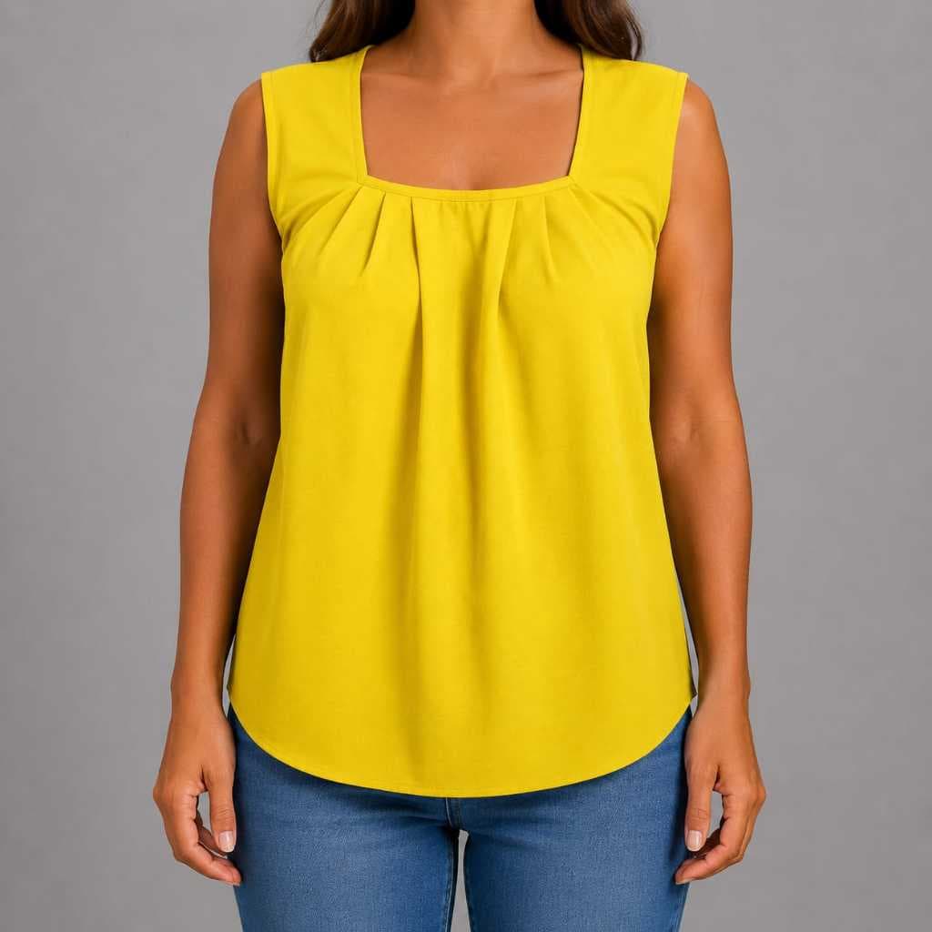 Blusa regata feminina, regata decote quadrado, social feminina, amarela, plus size, regata trabalho.