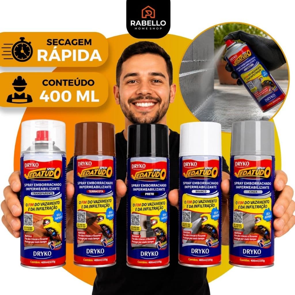 Borracha Líquida Impermeabilizante Spray Vedatudo Impermeável 400ML - DRYKO