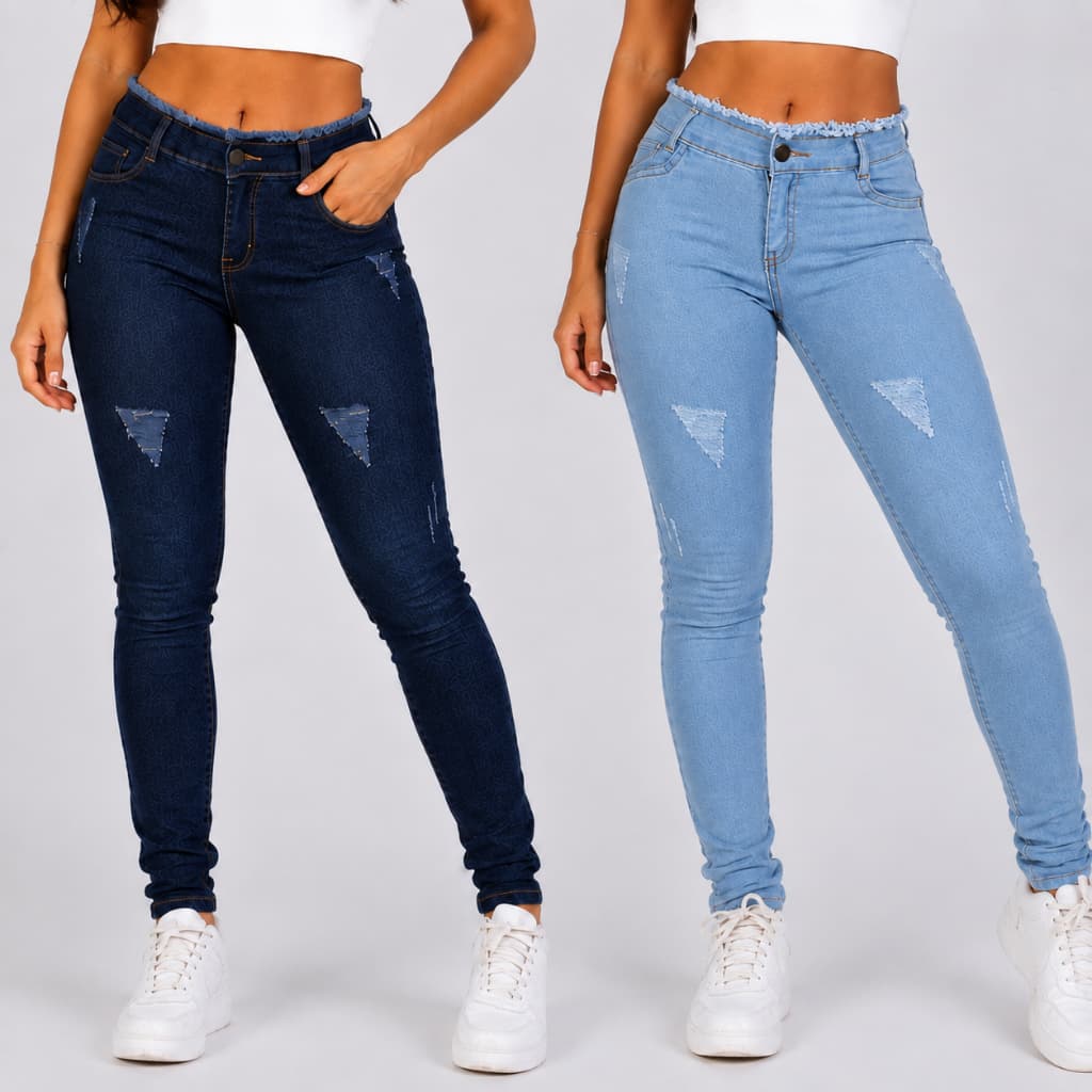 Kit 2 Calças Jeans Slim Feminina Juvenil | 2 Lavagens | Super Conforto com Elastano