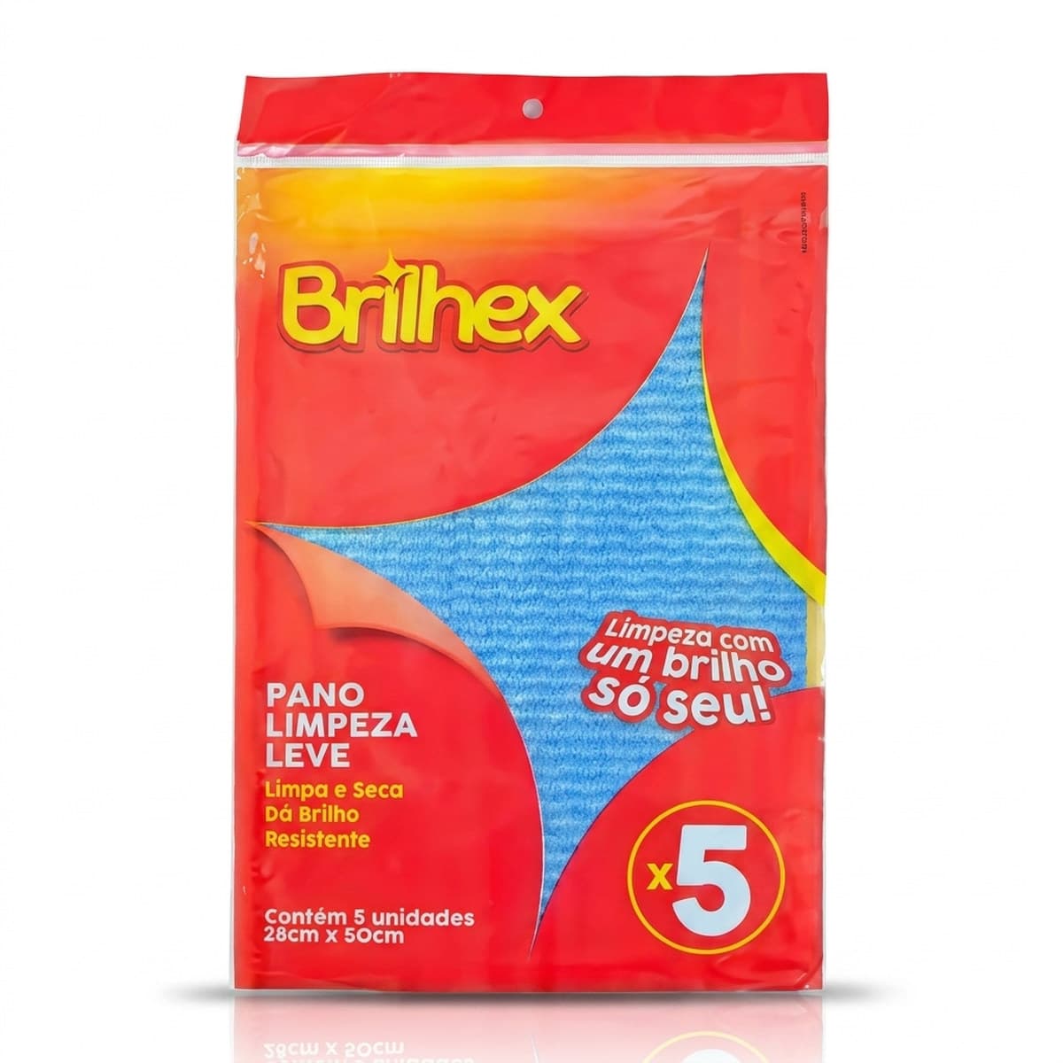 Pano de Limpeza BRILHEX 28x50cm 100% Fibra de Viscose Biodegradável com 5 Unidades Alta Absorção