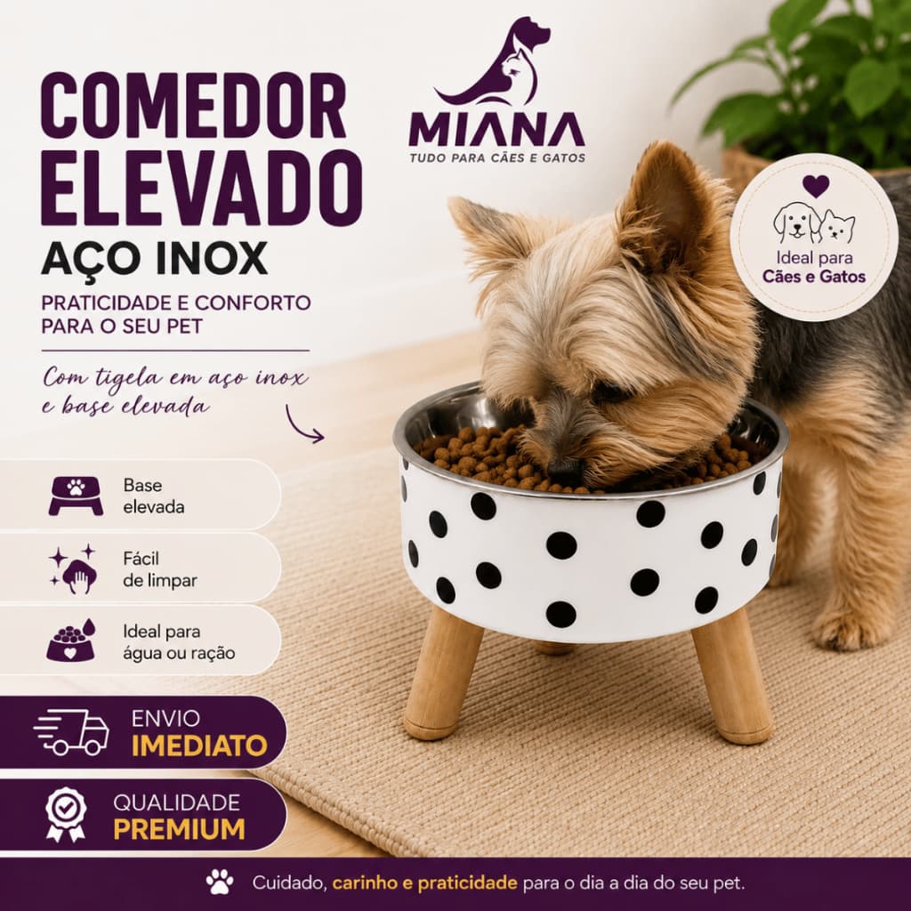 Comedouro Elevado PARA DOG Aço Inox Para Cães Gatos Antiderrapante Pet Premium Pote Tigela Ração Pet