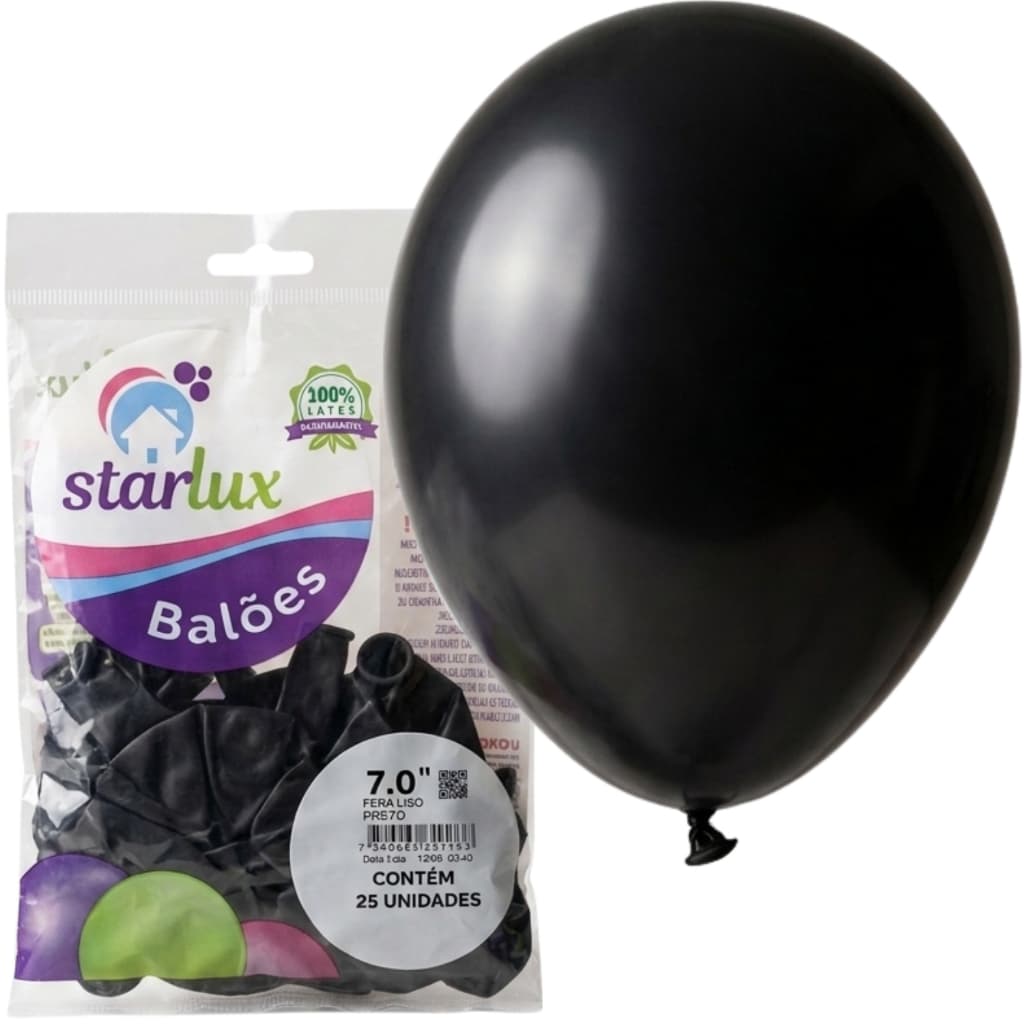 Pacote 25 Balões Bexiga de Látex Preto Tamanho 7 Polegadas para Decoração de Festa Aniversário