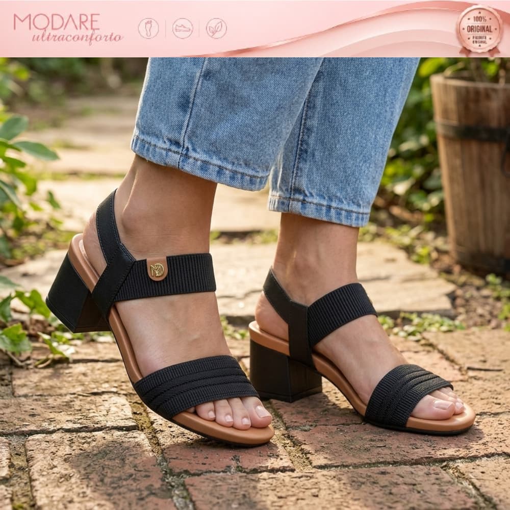 Sandália Modare Feminina Salto Bloco Baixo Ultraconforto Casual Ortopédica Elástico Elegante 7187100 Original