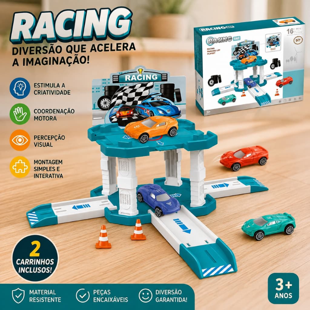 Pista Corrida Infantil Modular Carrinhos Montar Brinquedo Educativo Velocidade