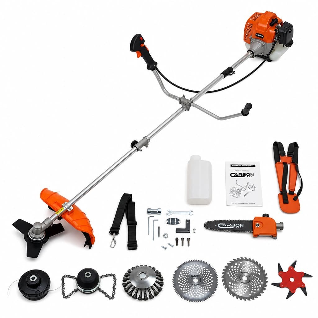 Roçadeira a Gasolina Bipartida com Motopoda de Galhos e Kit Discos Multifuncional 52cc 2,5HP Carbon Fak