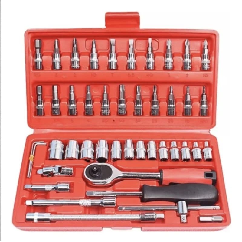 MALETA !! Kit Chaves Ferramentas Jogo Fenda Philips Catraca Soquete Allen 46 Peças Com Maleta Completa Manual uso geral.