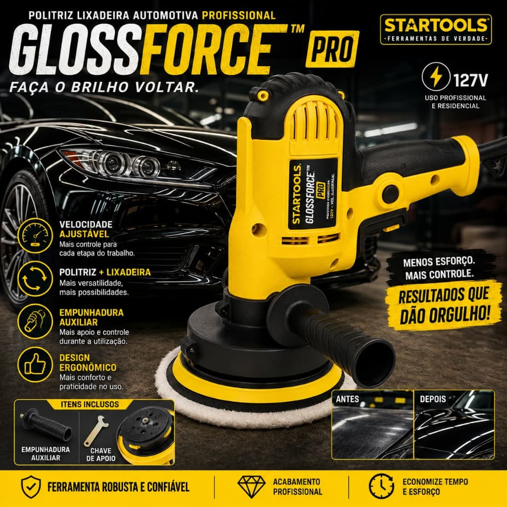 Politriz Lixadeira Automotiva Profissional Velocidade Ajustável 127V GlossForce Pro Startools