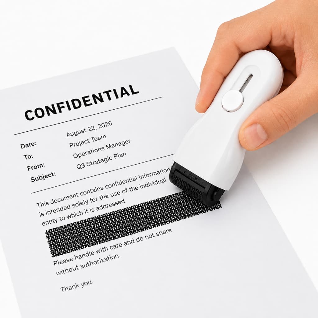 Carimbo de Privacidade Roller 2 em 1 Oculta Dados Pessoais com Abridor de Caixa para Etiquetas Encomendas