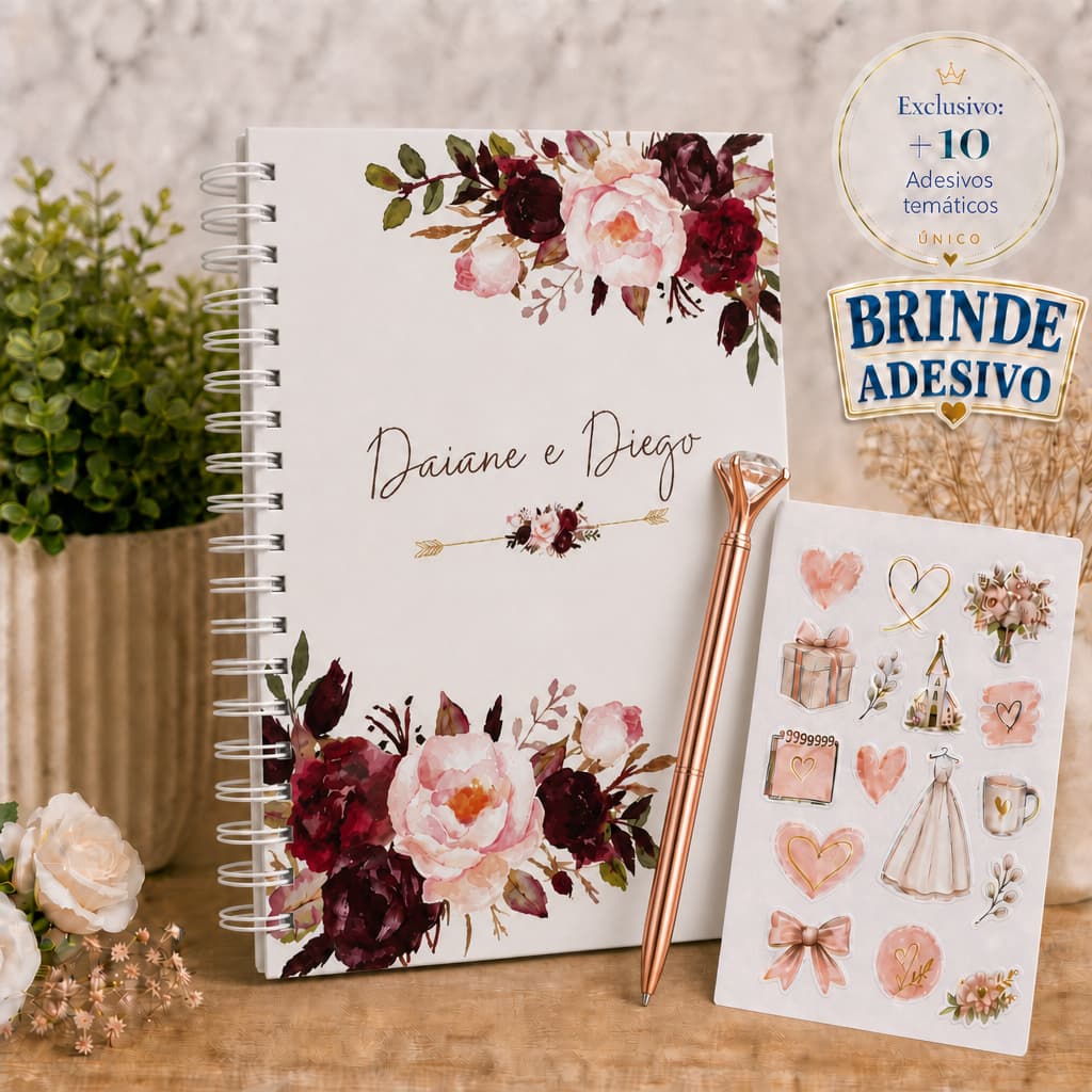 Planner da Noiva Marsala Personalizado Agenda Casamento 216 Páginas Checklist Organização A5
