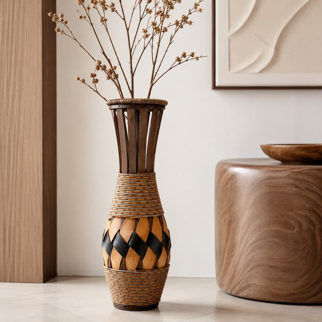Vaso Decorativo para Sala 51cm, Vaso de Chão Decorativo Grande, Vaso para Capim dos Pampas, Estilo Rústico Trançado