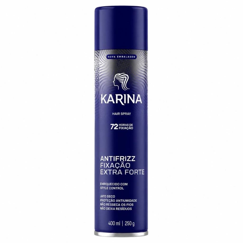 Spray Fixador Karina Hair Spray Antifrizz Fixação Extra Forte, Jato Seco, Proteção Antiumidade