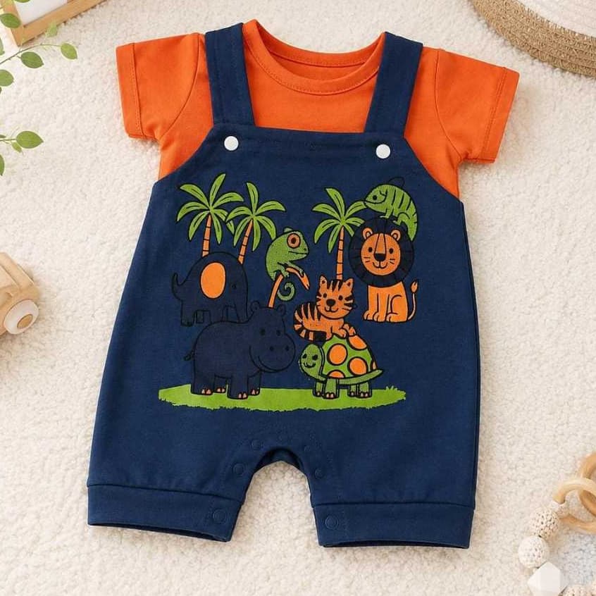 Conjunto Bebê Menino Jardineira Selva Safari + Camiseta 0 a 4 Meses Roupa Infantil