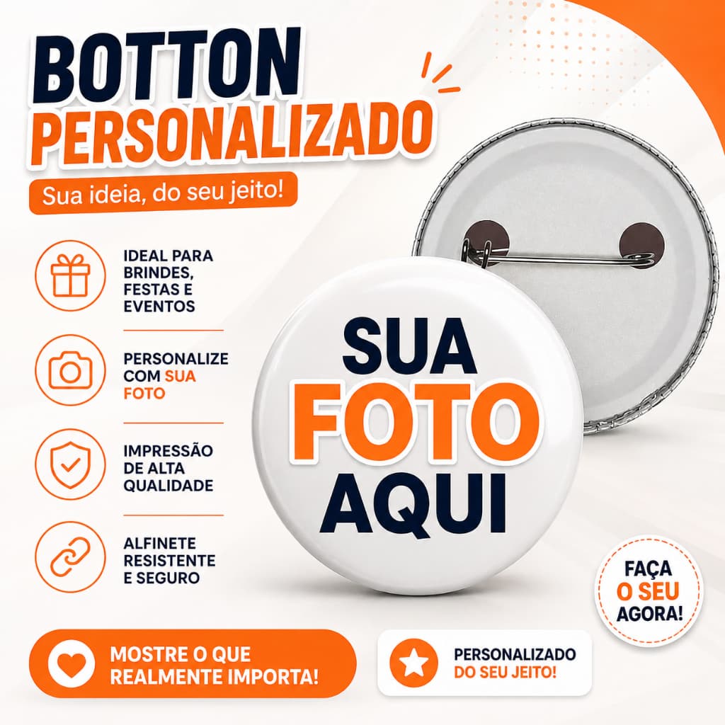 Botton Personalizado 3 Botton com Sua Foto,   Arte ou Logo | Broche Personalizado para Festas, Eventos e Brindes