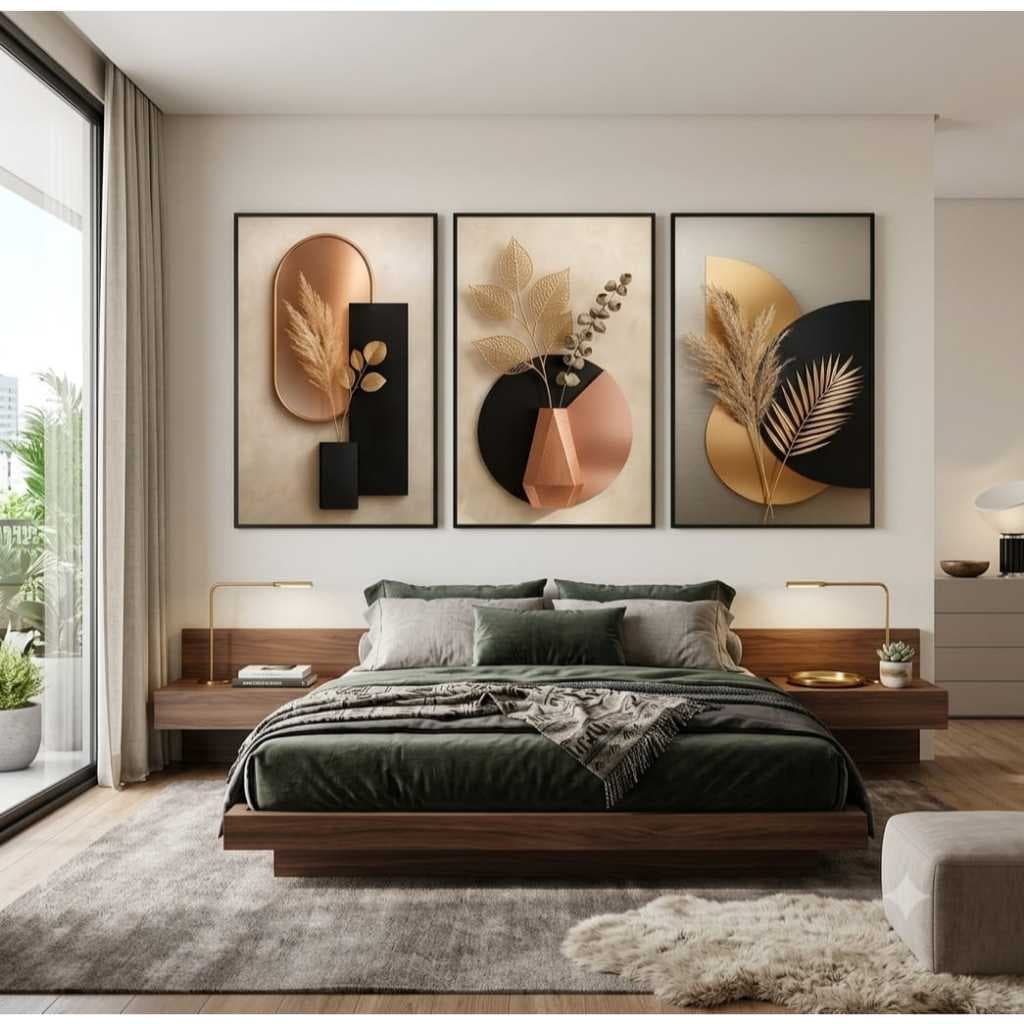 kit quadros decorativos 3 peças 40x60cm geometrico abstrato parede sala quarto a venda