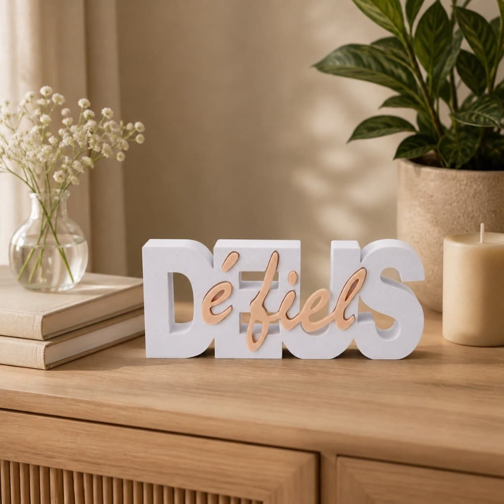 Letreiro Decorativo Deus é Fiel Enfeite Religioso para Decoração de Sala Rack Estante Mesa Prateleira Casa Escritório
