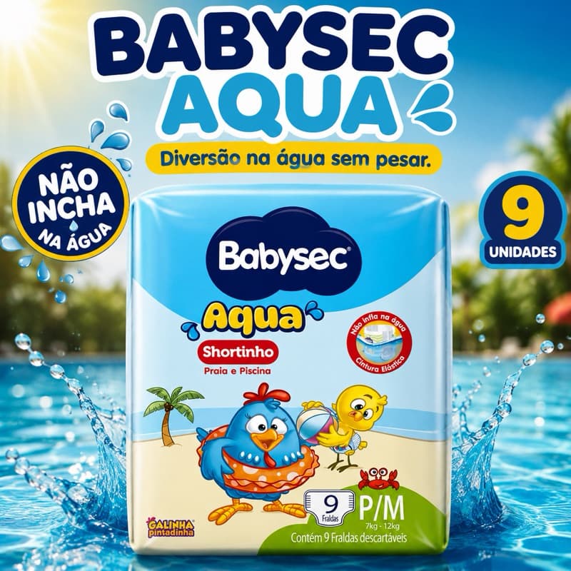 Fralda para Piscina e Praia Babysec Aqua Shortinho 8 Unidades P/M M/G G/XG