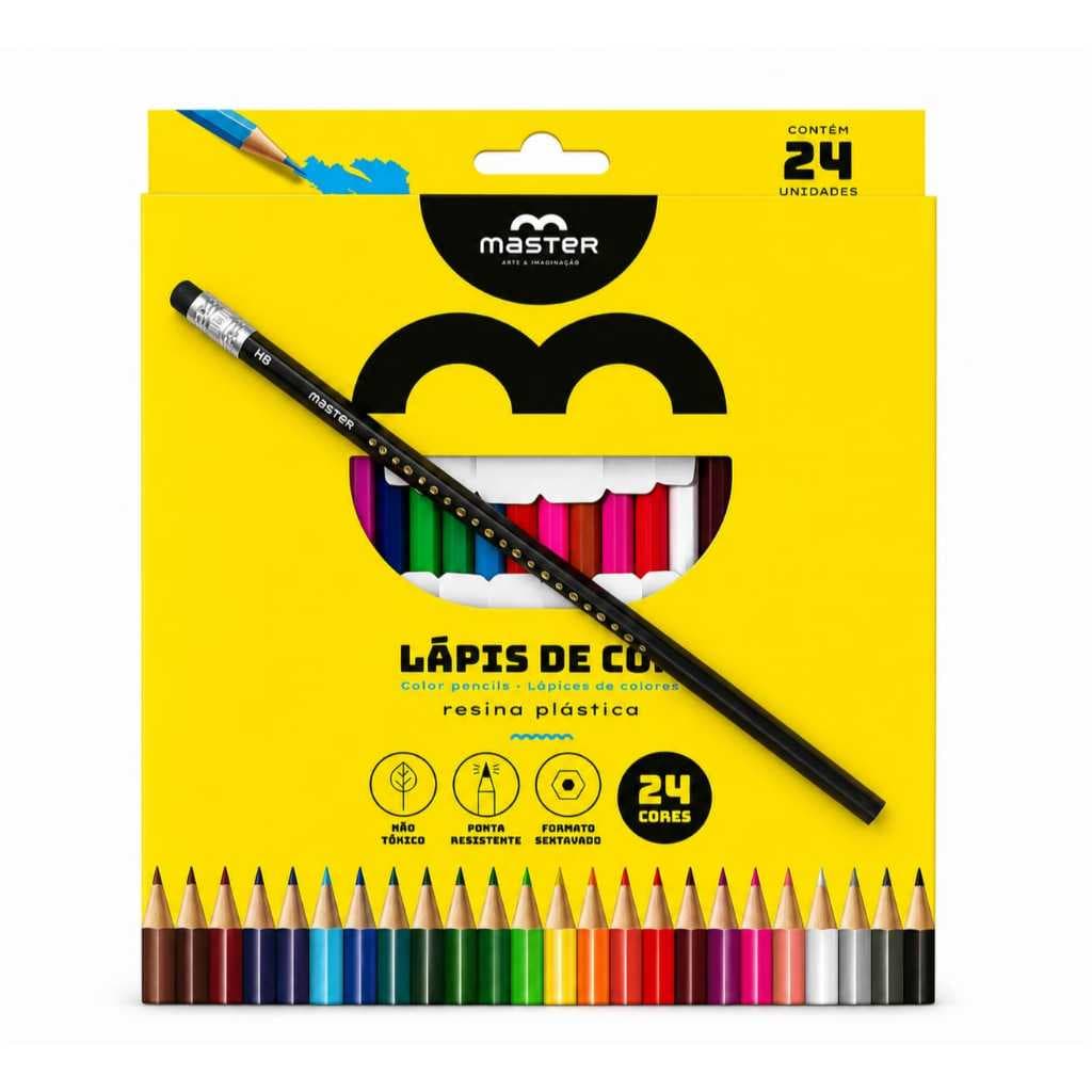 Lapis de cor 24 cores/ kit cola branca + lapis de escrever + caixa de lapis de cor 24 cores