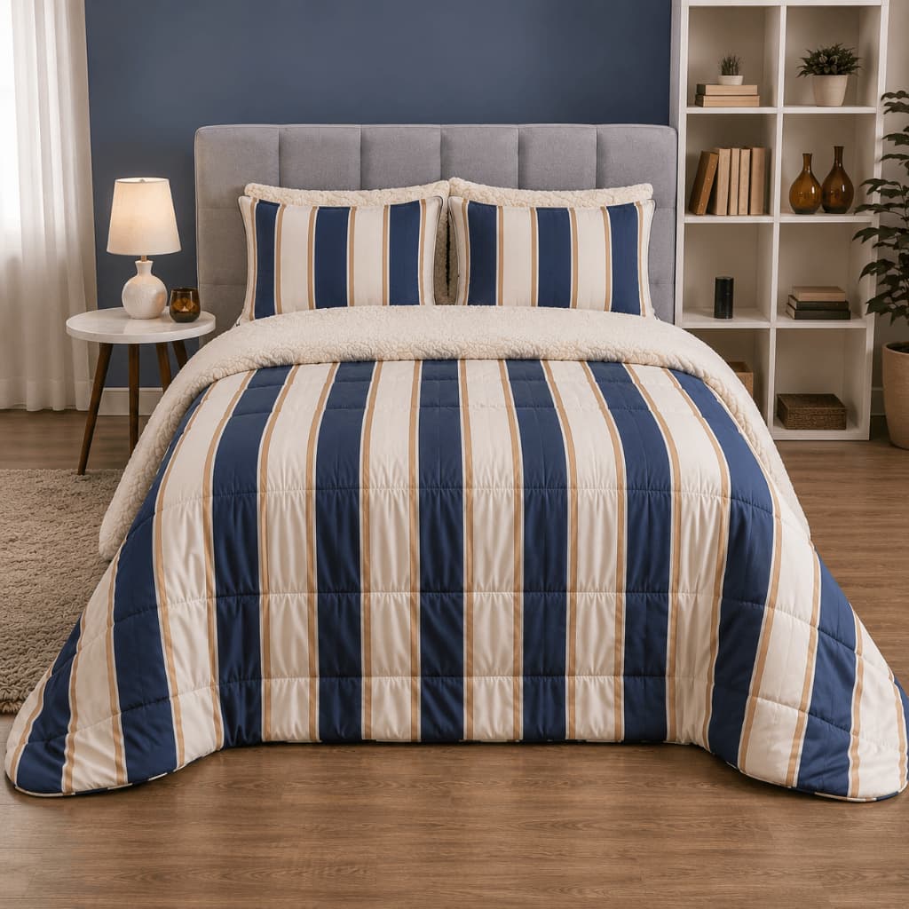 Edredom Queen Coberdrom Estampado com Sherpa 2.40x2.20