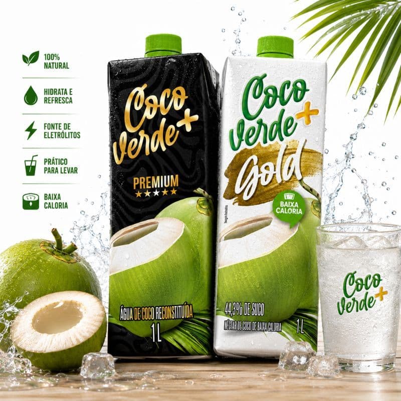 Água de Coco Coco Verde+ 1L Premium ou Gold Baixa Caloria Refrescante Sabor Tropical Família