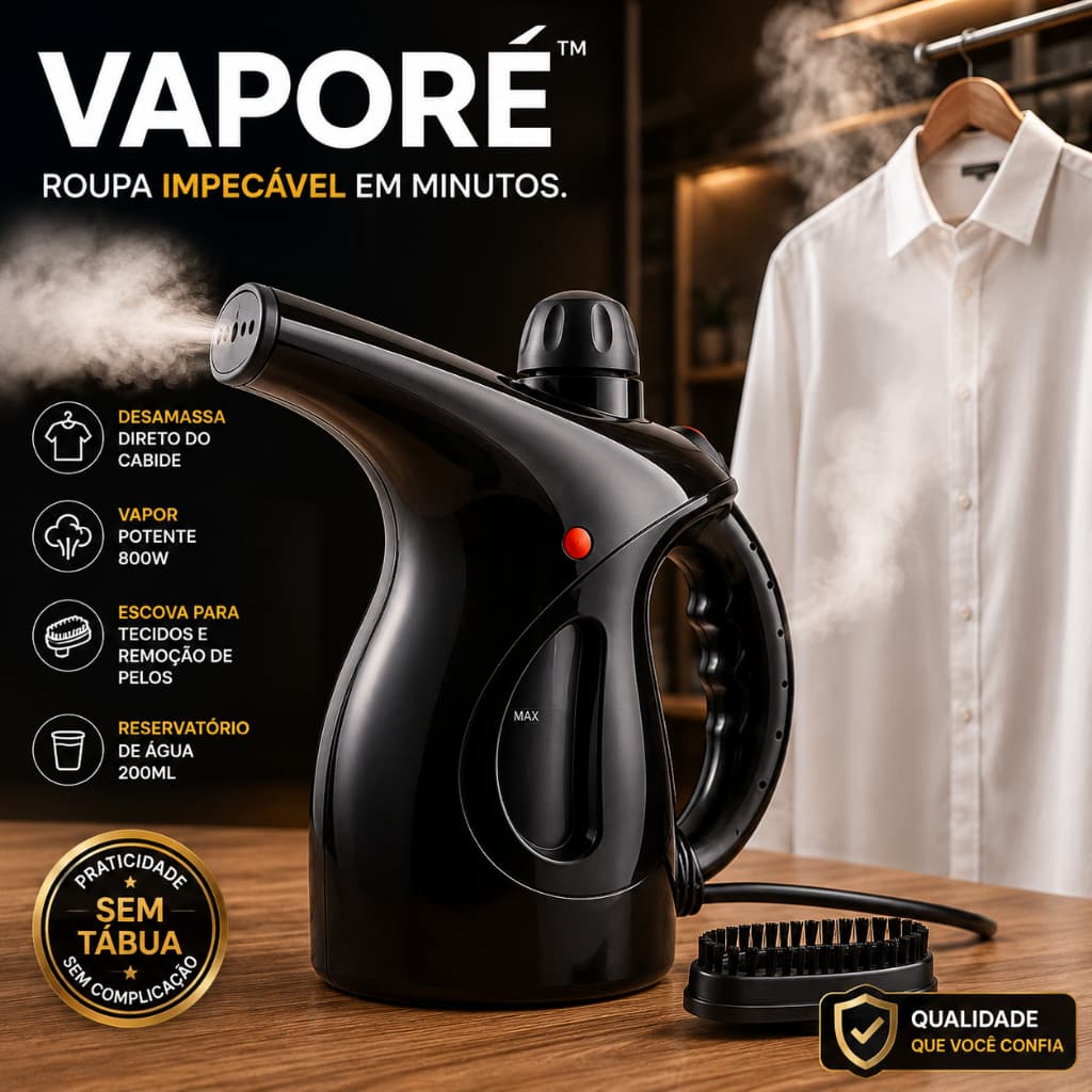 Passadeira a Vapor Portátil 800W 127V Vaporizador de Roupas com Escova para Pelos Preta
