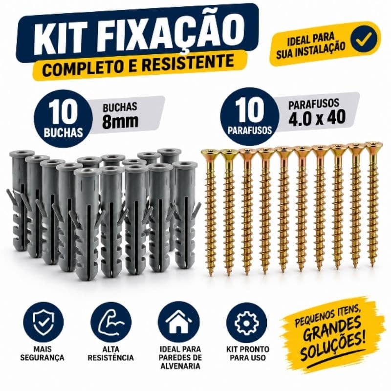 KIT FIXAÇÃO DE PARAFUSOS E BUCHAS PARA INSTALACAO MOVEIS E ALVENARIA