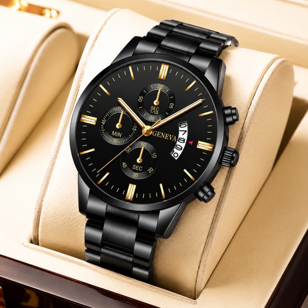 Relógio Masculino de Pulso Geneve Clássico Quartzo de Luxo com Data para Executivos Funcional Original de Quartzo