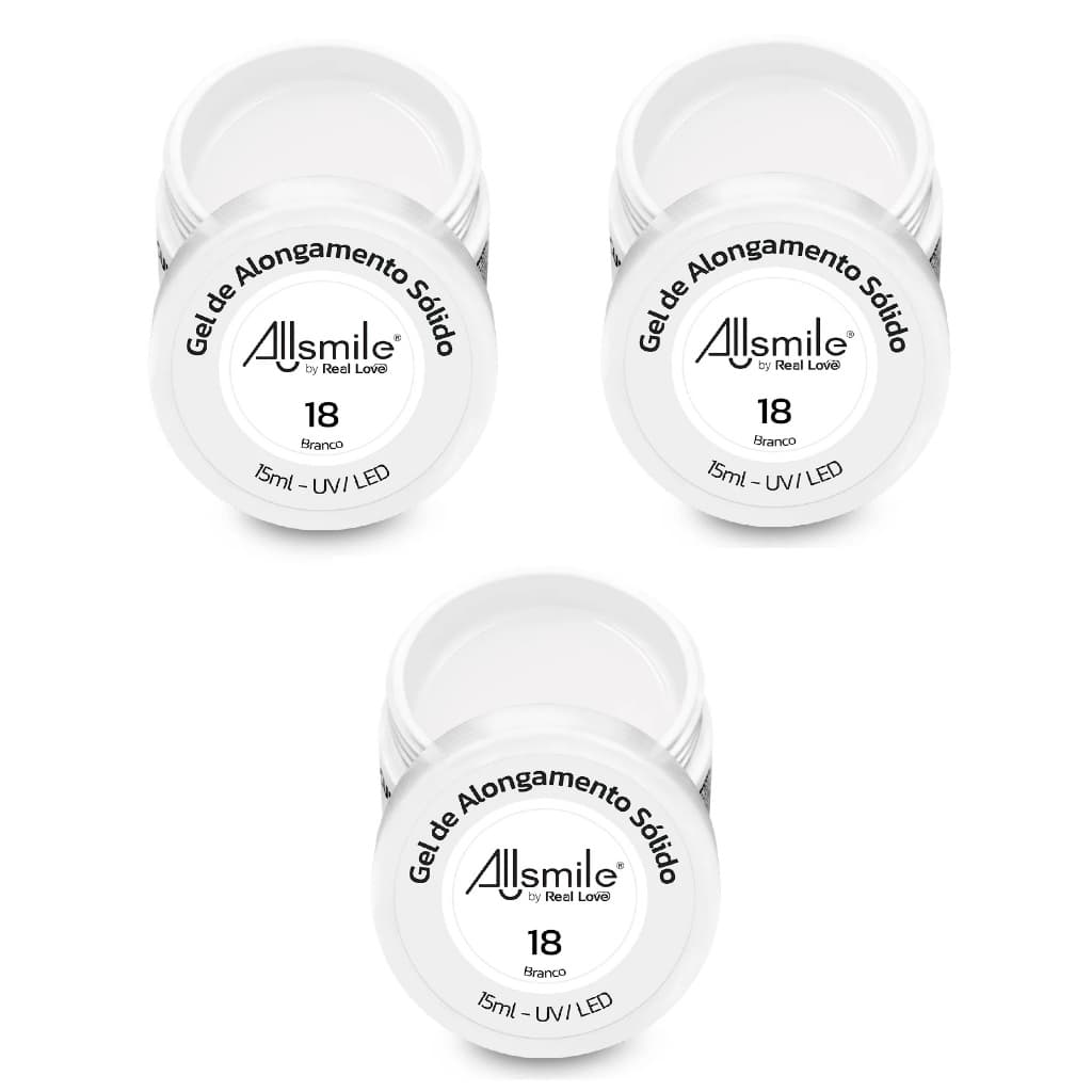 Kit com 3 Gel Sólido de Alongamento para Tips - Powder Gel Cremoso - AllSmile - Real Love - 15ml