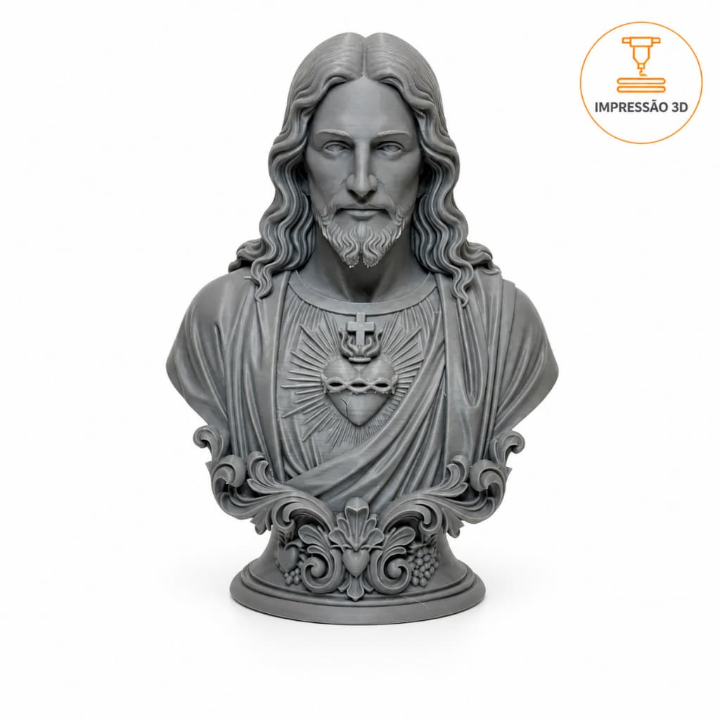 Busto de Jesus Sagrado Coração em Impressão 3D – Decoração Religiosa em PLA