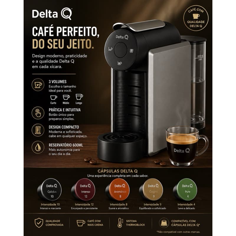 Máquina Cafeteira Cápsula Café Expresso MiniQool Cinza  127V - Delta Q