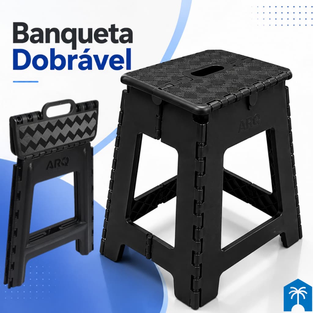 Banqueta Plástica Dobravel Preta Alta Capacidade 120kg