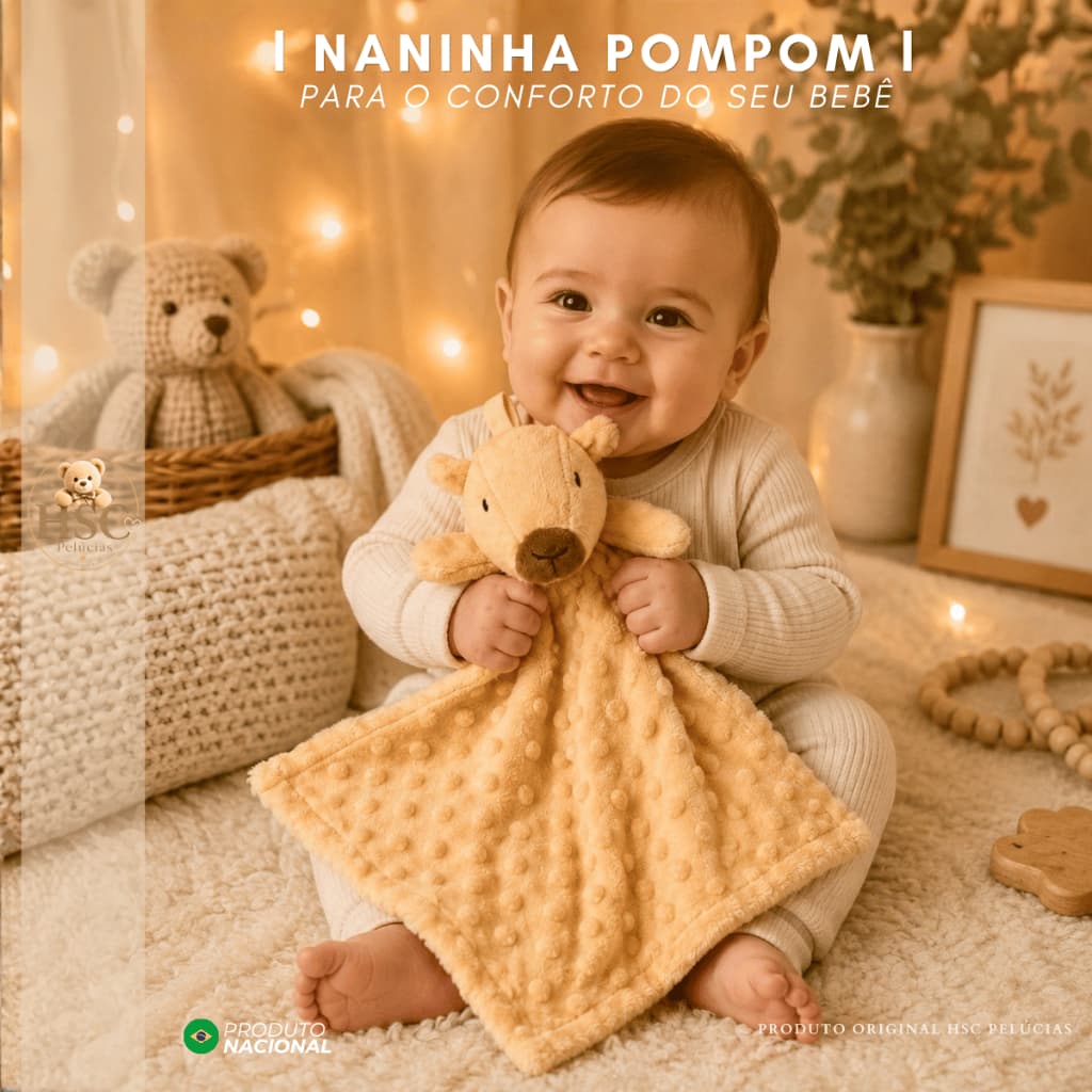 Naninha para bebe HSC antialérgica PomPom Paninho Soninho Pelucia Protetor