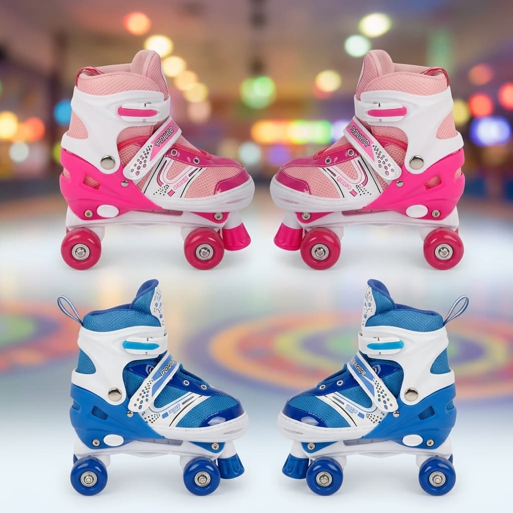 Patins Infantil Quad 4 Rodas Ajustável Superb Power M Azul e Rosa 35-38