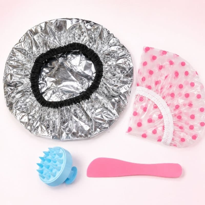 kit banho, Touca Térmica Hidratacao, escova Massageadora, Espatula, Touca de banho