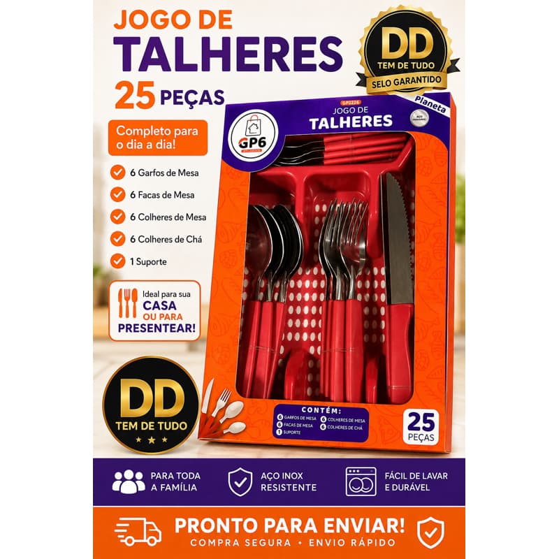 jogo de talheres 25 peças com suporte
