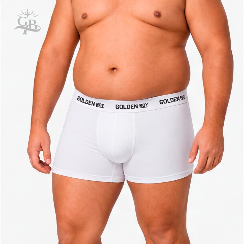 Cueca Boxer Plus Size Branca Lisa Básica com Elástico no Cós Microfibra Respirável com Algodão