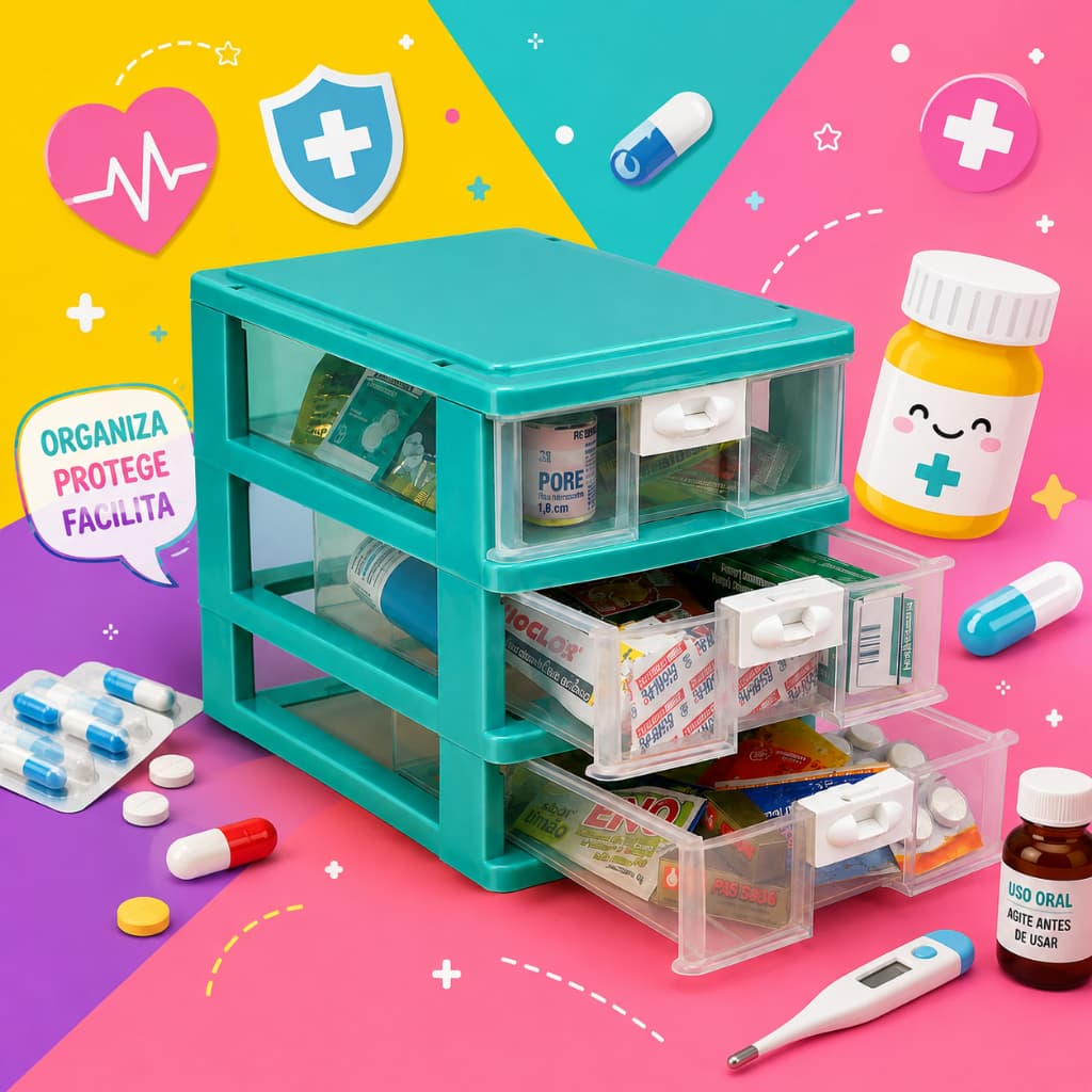 Gaveteiro Triplo Organizador de Remédios Medicamentos Farmácia Multiuso 3 Gavetas de Plástico Resistente Plasnorthon