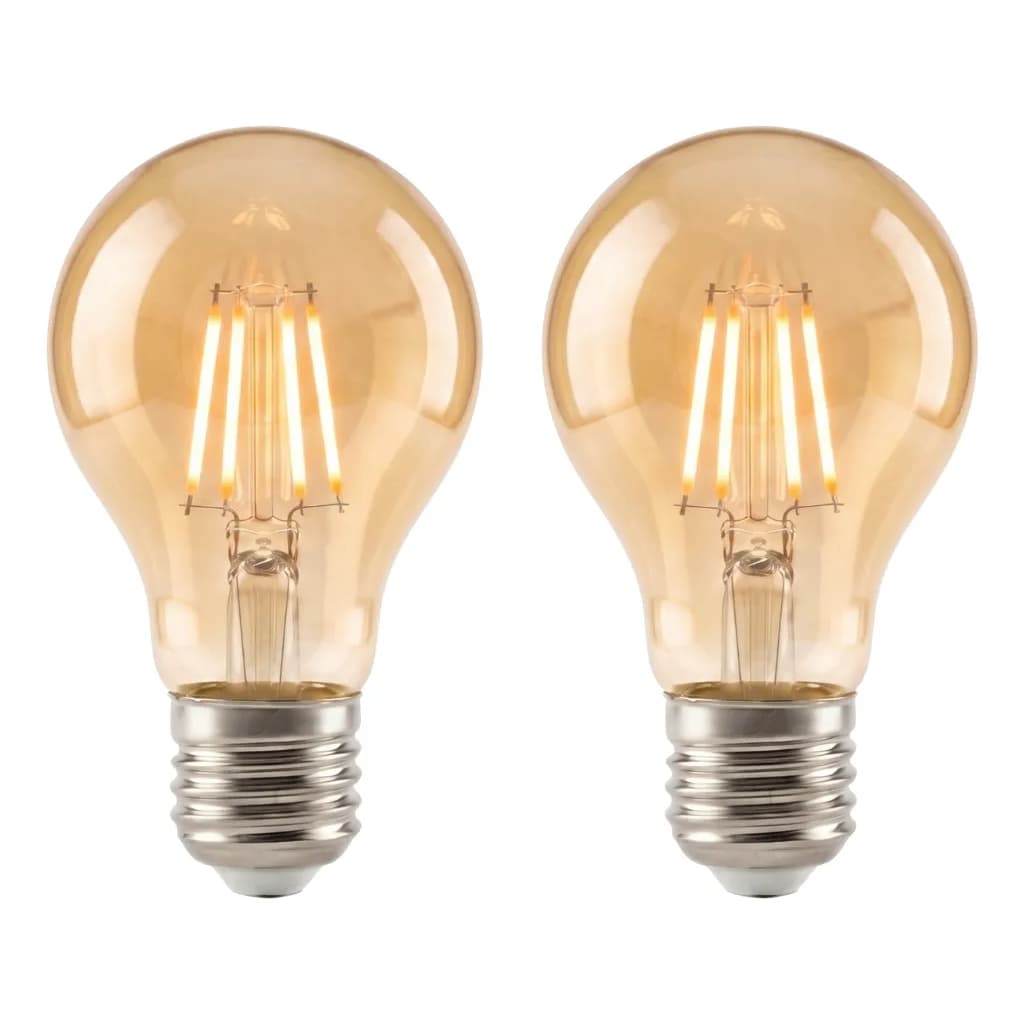 Kit Lâmpada Filamento de Led Bulbo A60 4W Âmbar 2200K Bivolt Base E27 100-240V Luz Retrô Vintage Fluxo Luminoso 320lm