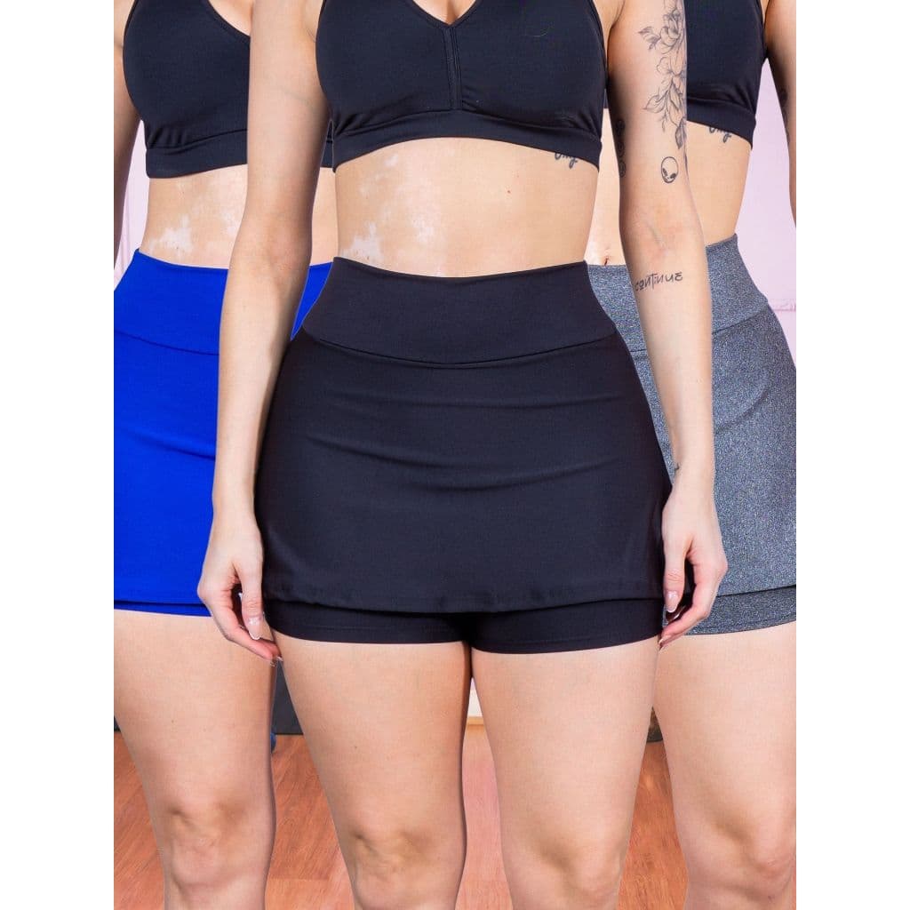 Kit 3 Shorts Saia Suplex Feminino Cintura Alta Fitness Academia Treino Confortável