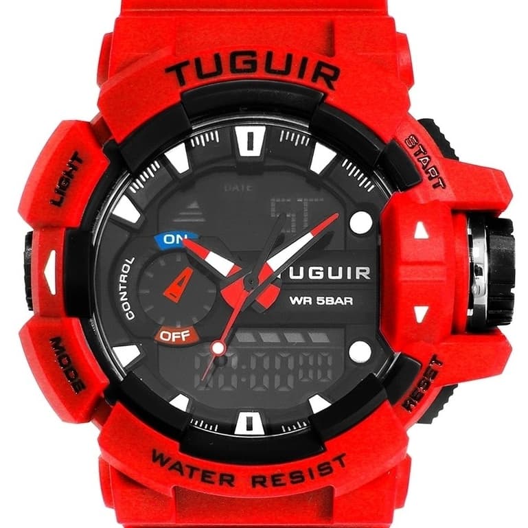 Relógio Masculino Tuguir AnaDigi TG250 Vermelho (Resistente à água 5ATM, Esportivo, Despertador, Cronômetro, Calendário)